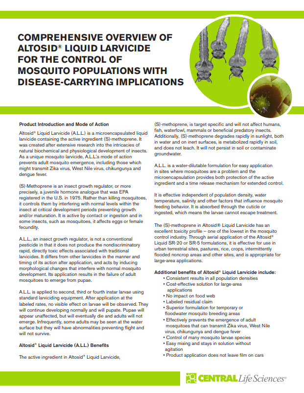 Altosid® Liquid Larvicide controls many mosquito larvae species