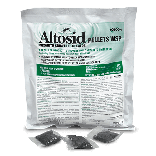 Large bag of Altosid WSP Pellets with three smaller product bags in front