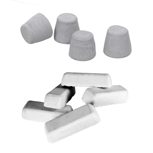 Four cork shaped Altosid XR-Briquets behind five stacked slim sized briquets.