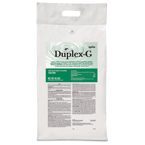 Large white product bag of Duplex- G Larvicide