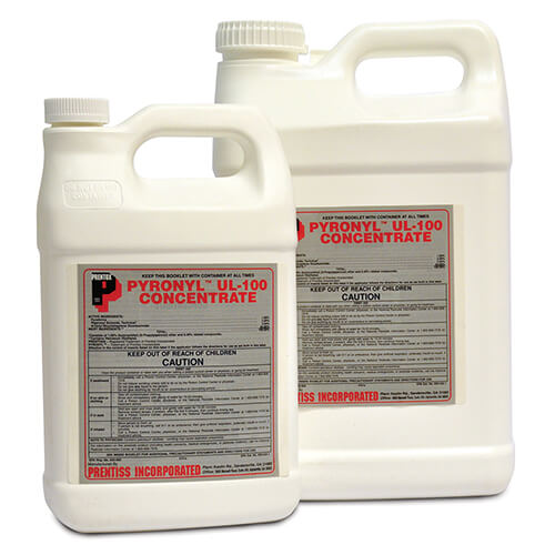 Two square jugs of the Pyronyl UL-100 product, the larger jug in the back