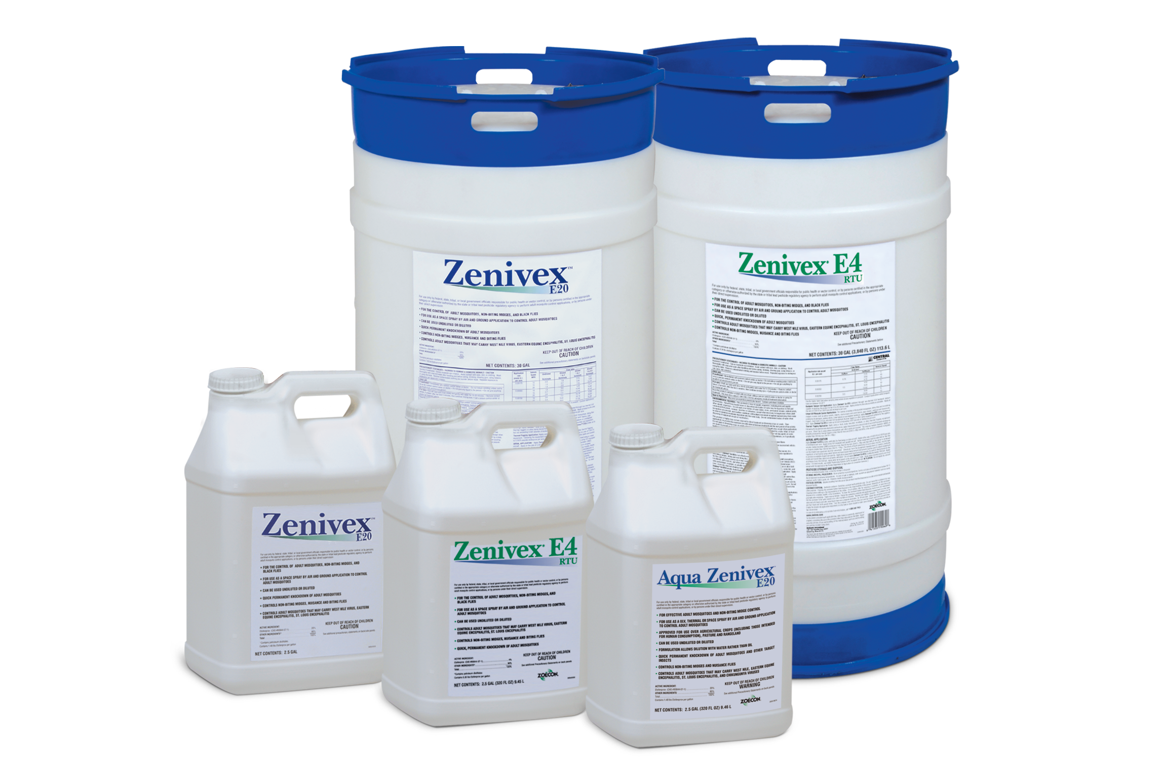 Three Zenivex barrels sit behind three Zenivex